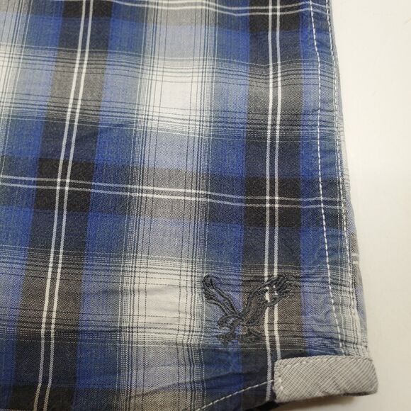 American Eagle Outfitters Gray Blue Plaid Pearl Snap Shirt Vintage Fit Men’s L - Picture 9 of 13